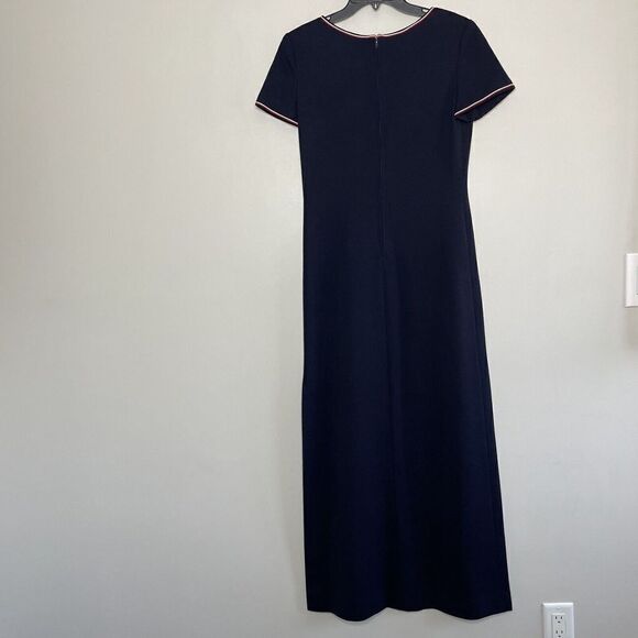Vintage GINORI Maxi Dress Womens 10 Navy Blue Embroidered Bird Pure Virgin Wool - Picture 4 of 7